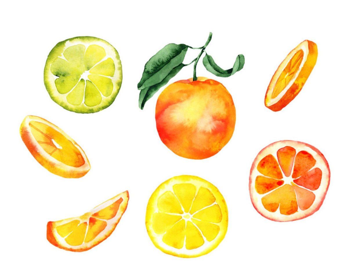 Апельсин акварелью