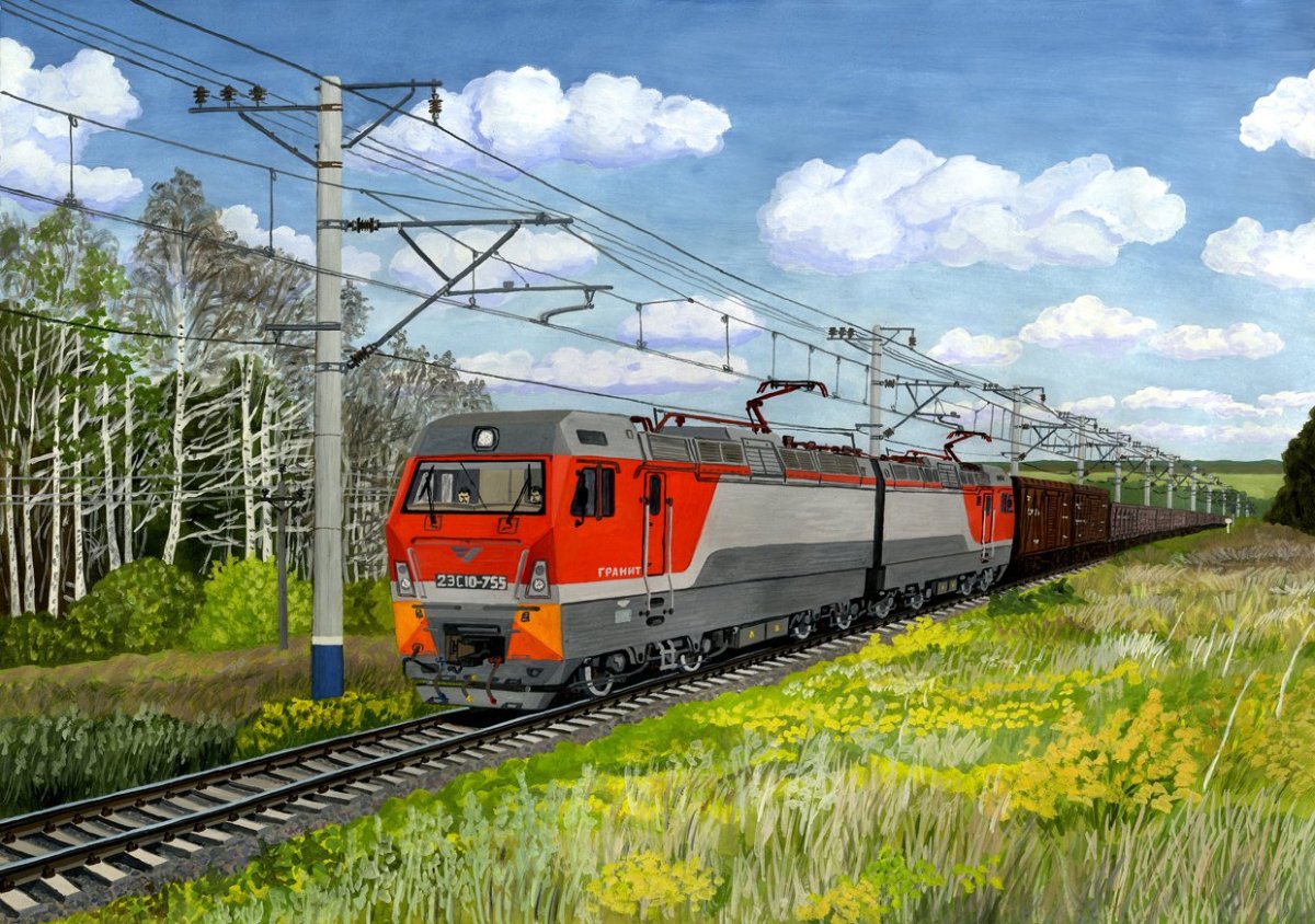 Локомотив поезд оранжевый