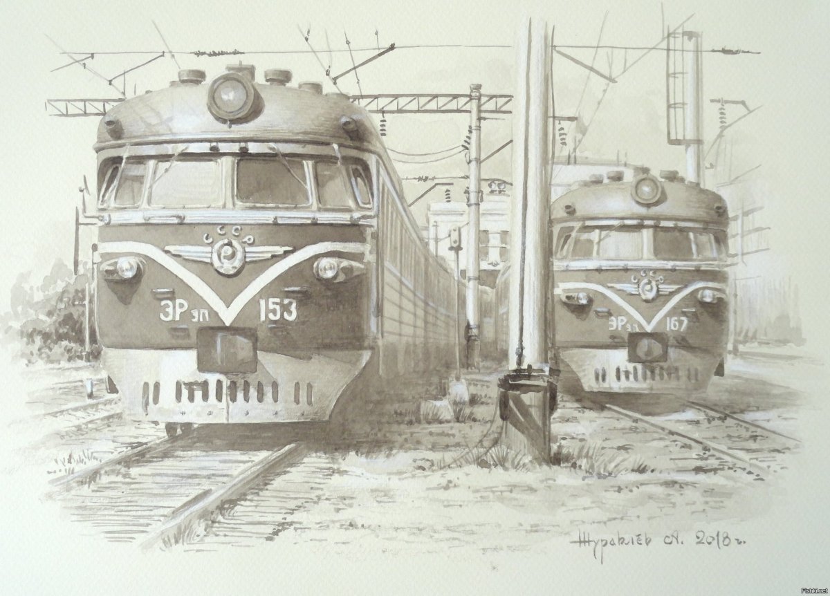 Картину красного электровоза