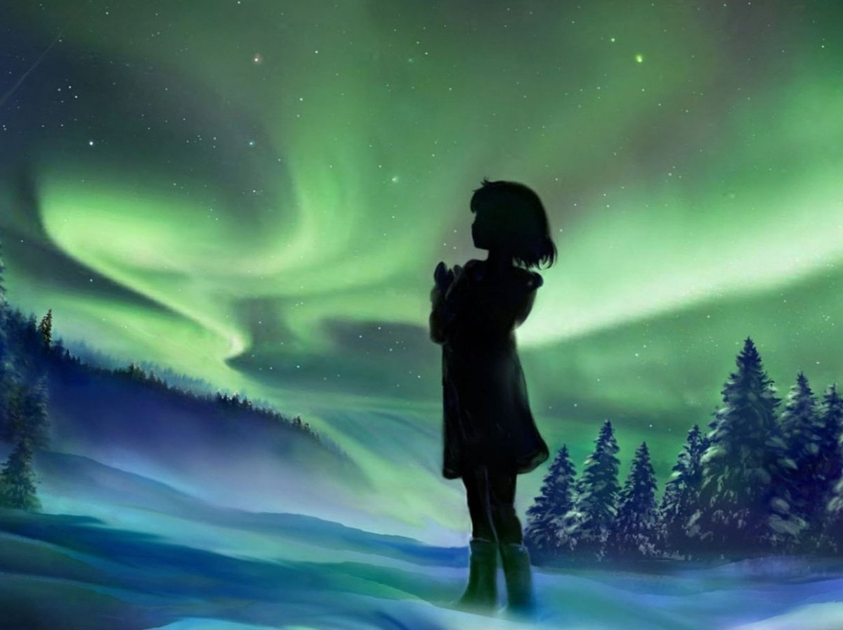 Девушка и Северное сияние