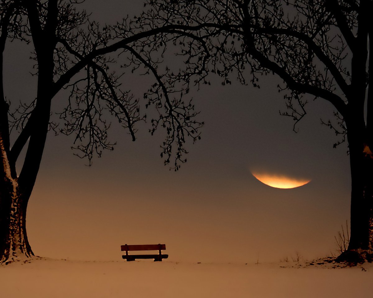 Одинокая Луна и снег