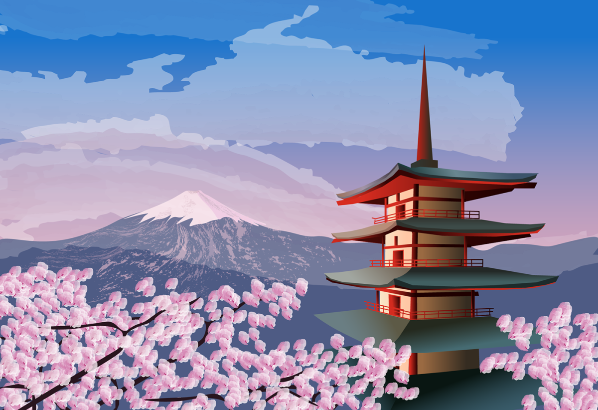 Япония Фудзияма Сакура храм