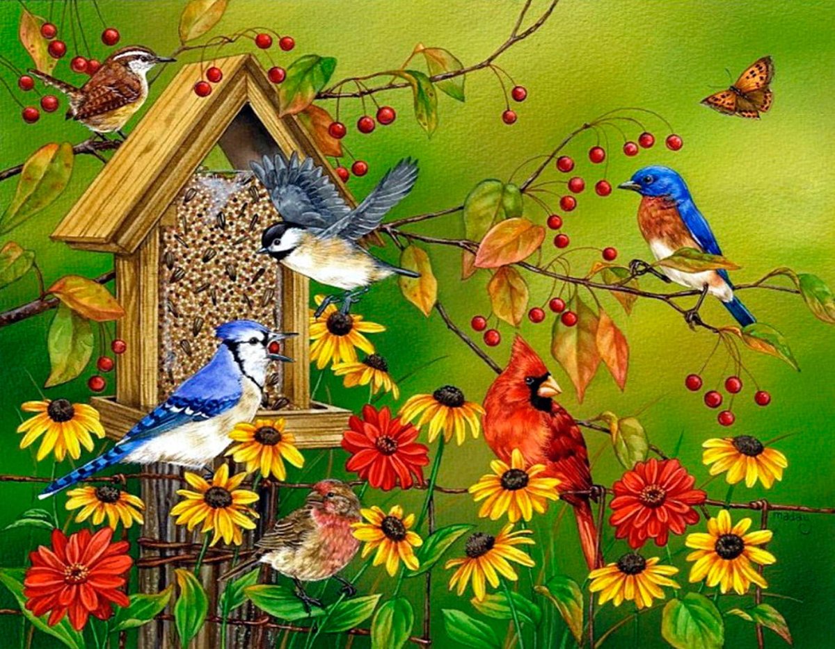 Весенний пейзаж с птицами