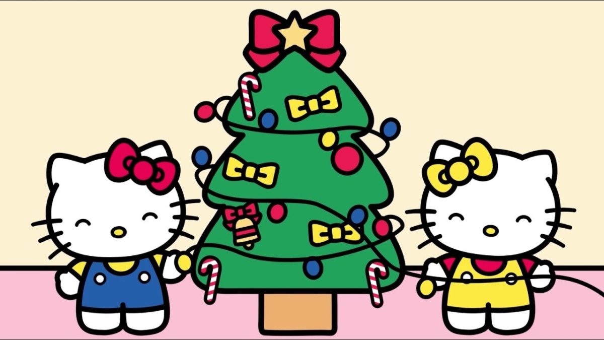 Китти с новогодней шапкой