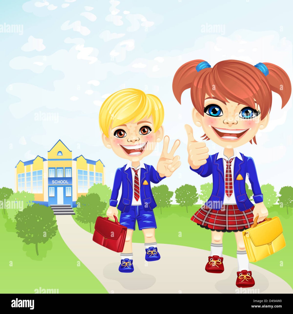 Девочка и мальчик около школы