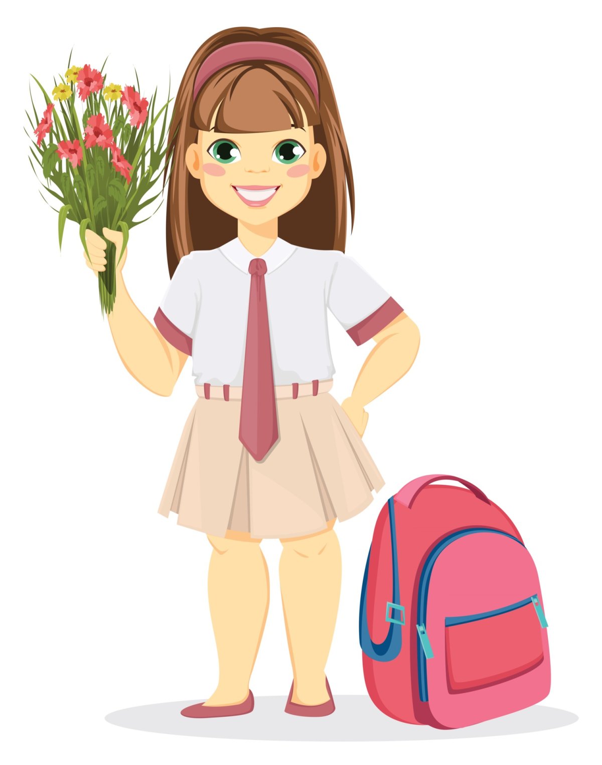 Ученица с рюкзаком мультяшная