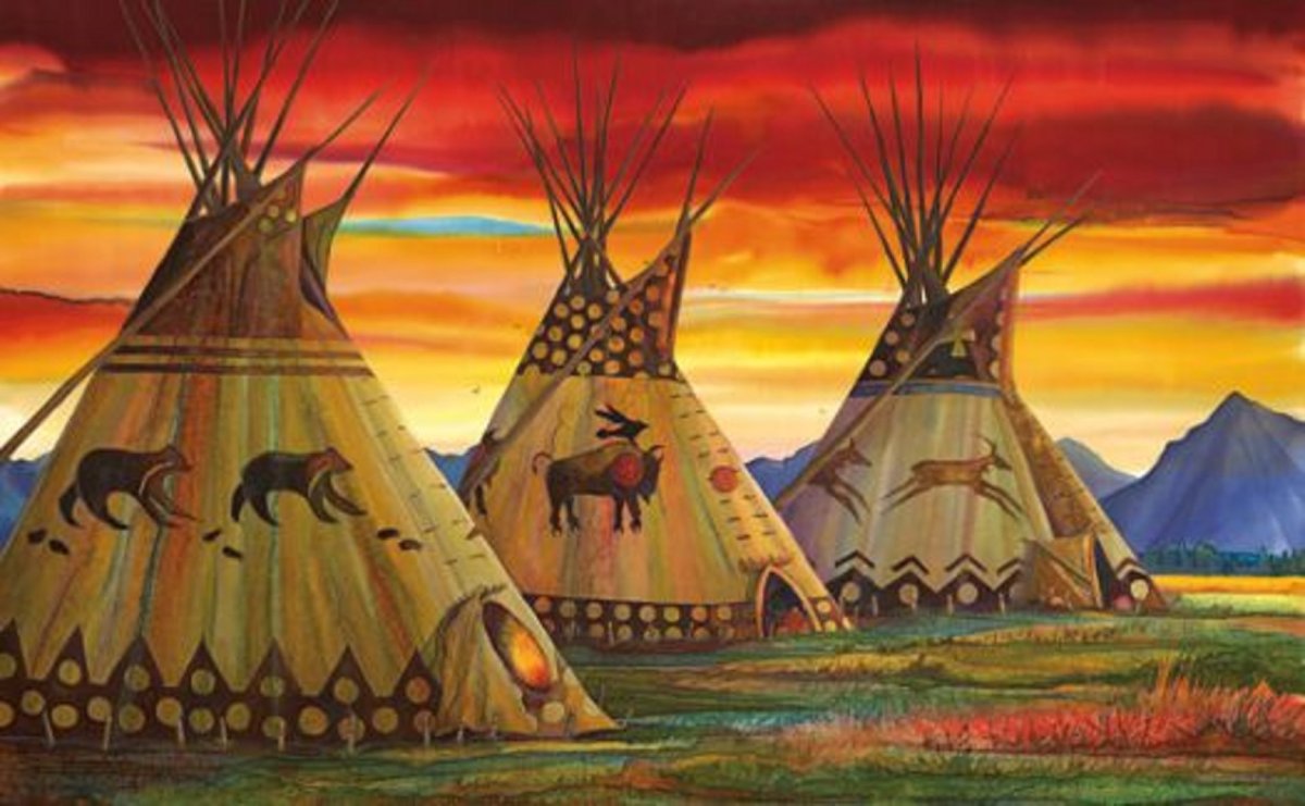 Деревня индейцев Америки вигвамы