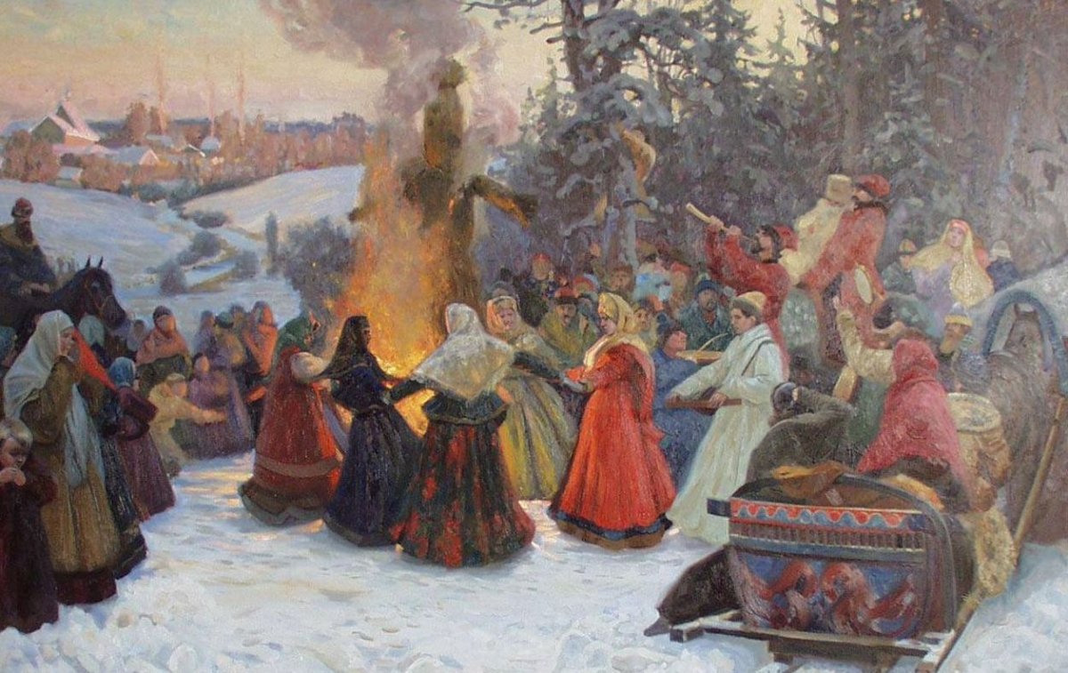 Аполлинарий Васнецов сжигание чучела Масленицы