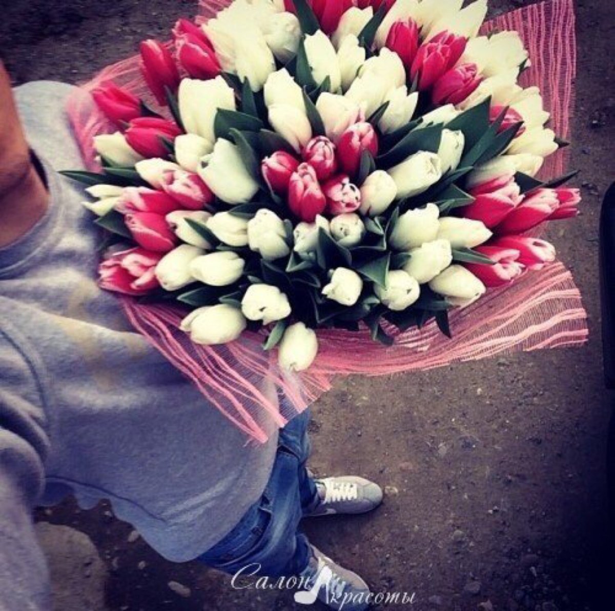 Букет тюльпанов в авто