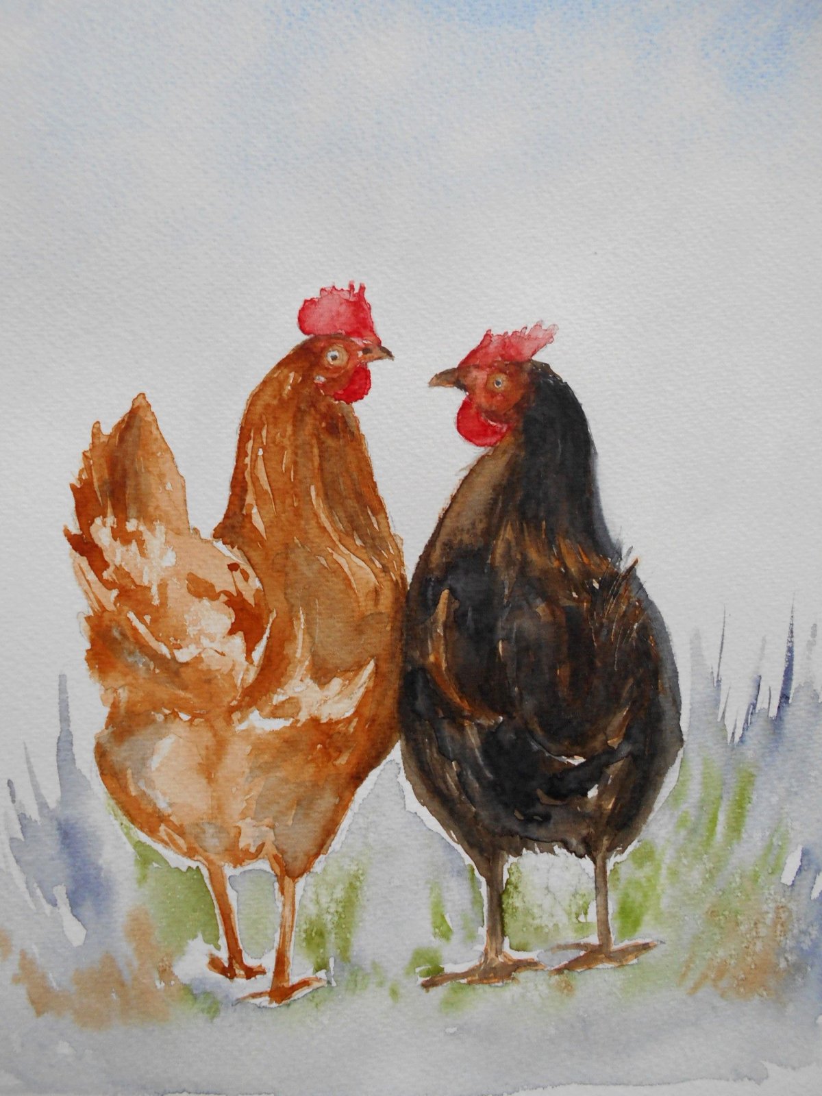 Курицы и петухи в мультяшном стиле