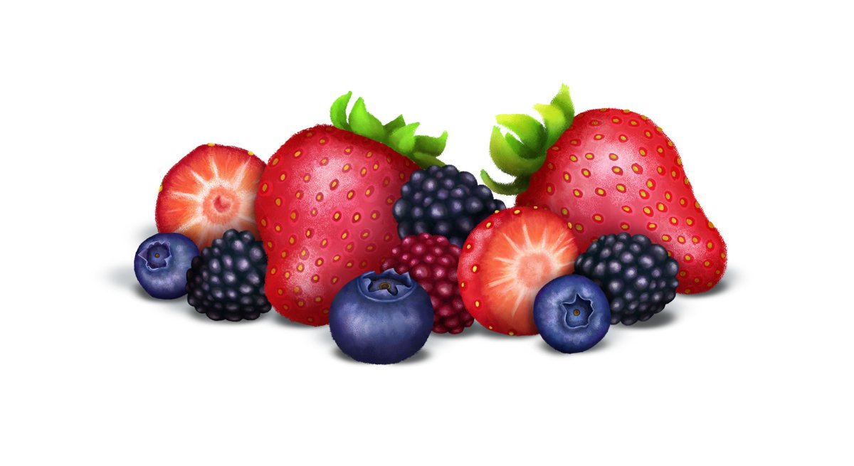 Яркие фрукты и ягоды