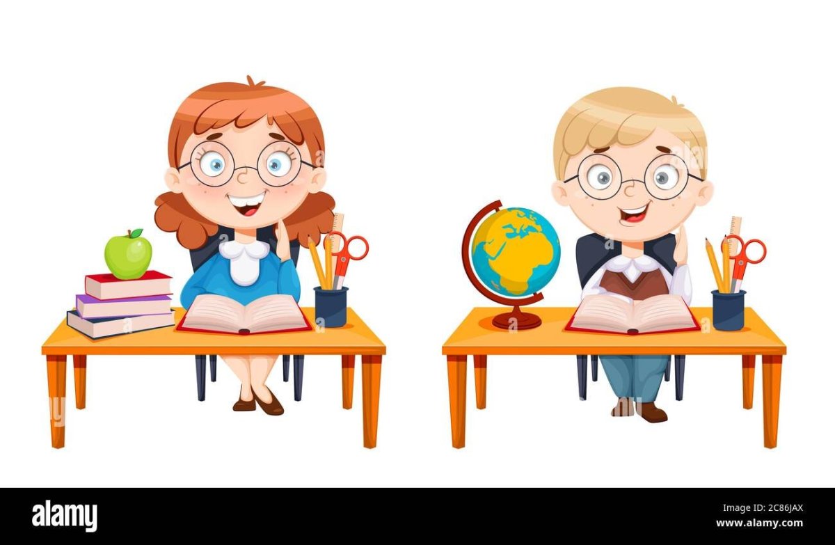 Девочка за партой мультяшный