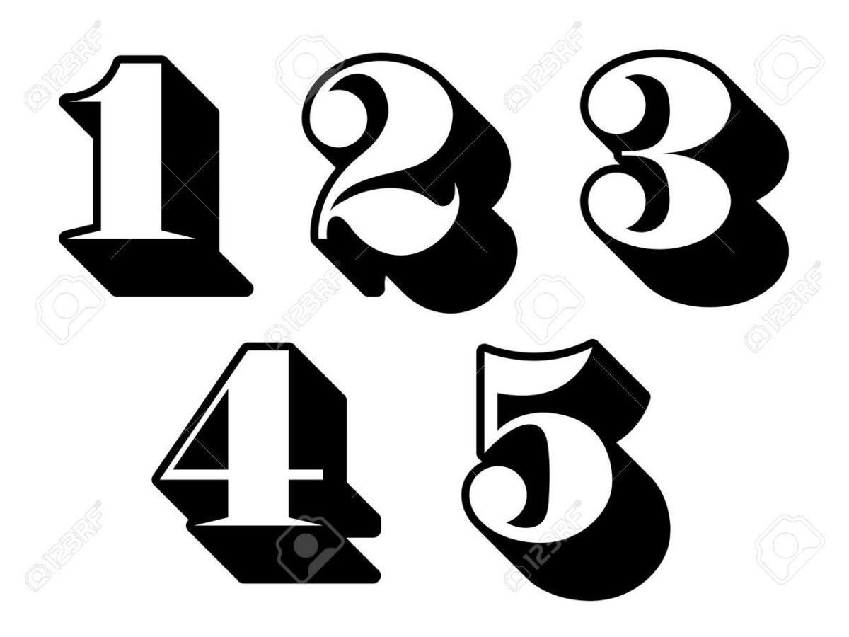 Объемные цифры черно белые