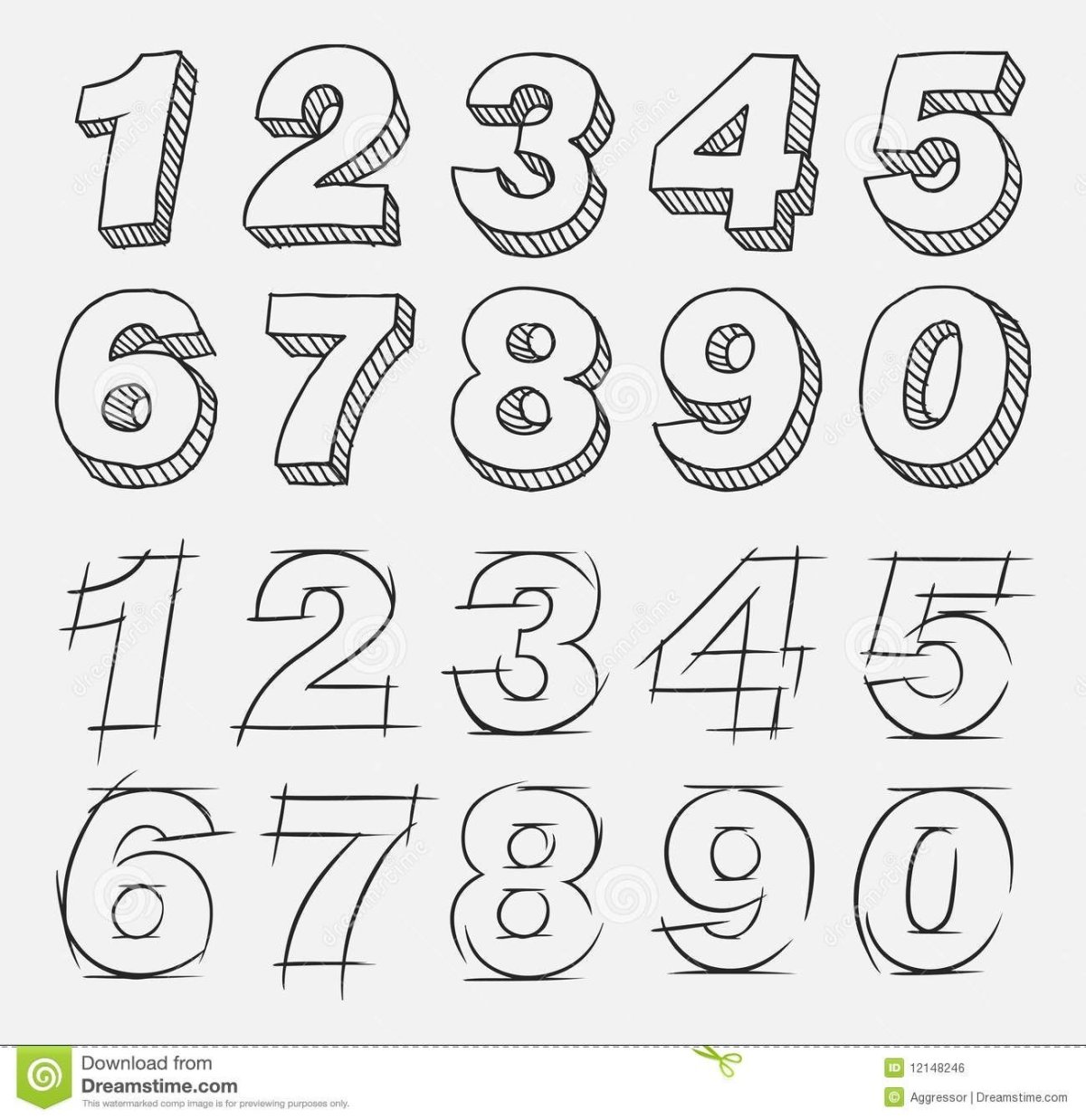 Объемные цифры карандашом