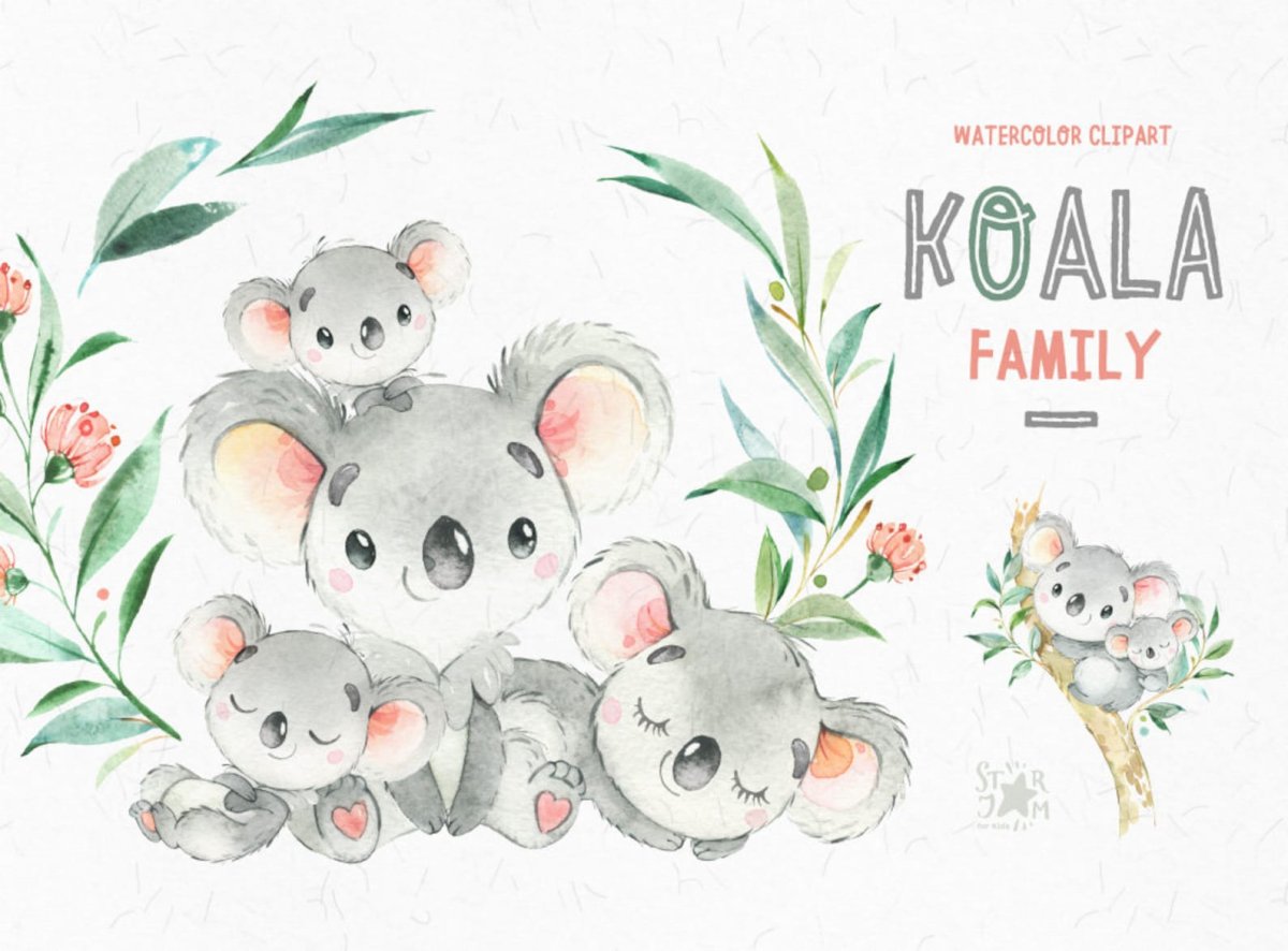 Акварельные животные мама и ребенок