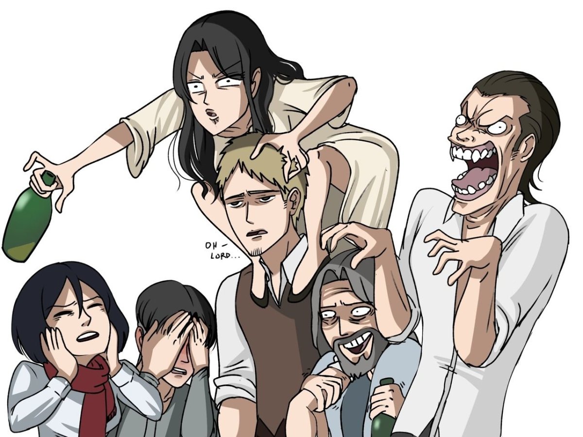 Леви Микаса и Эрен Мем