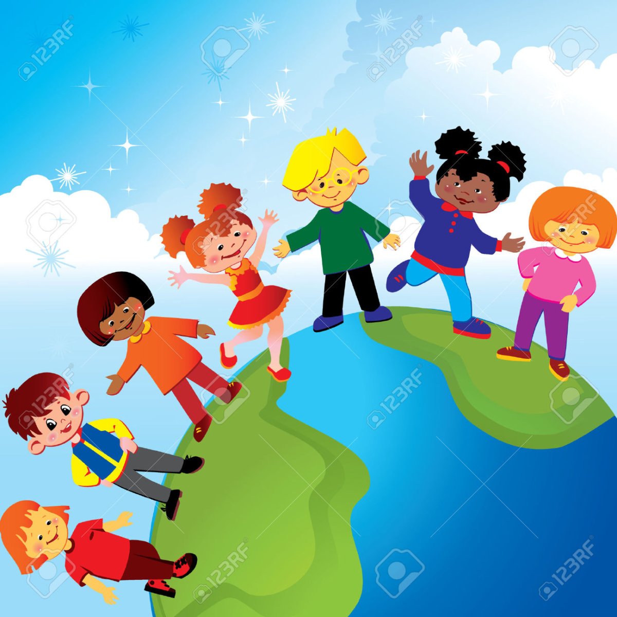 Много счастливых детей нарисованный