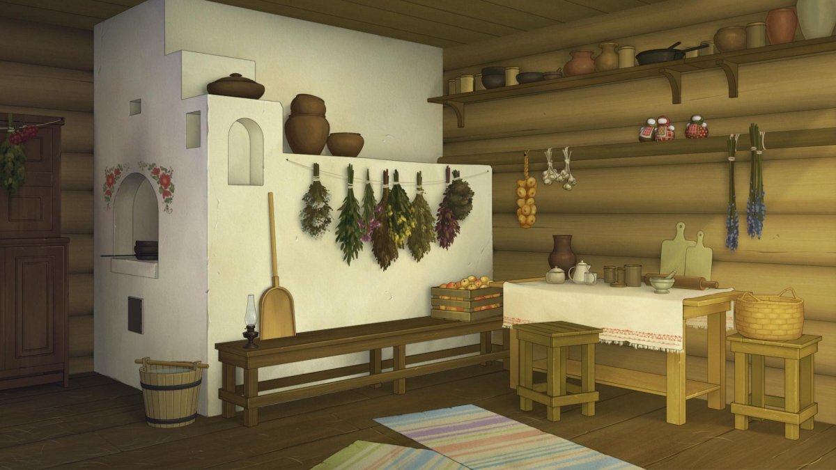 Интерьер русской избы рисунки