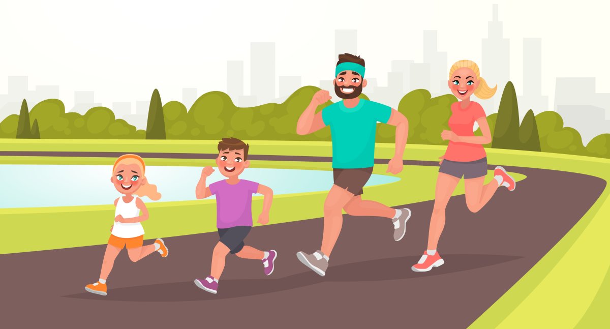 Бег парк семья