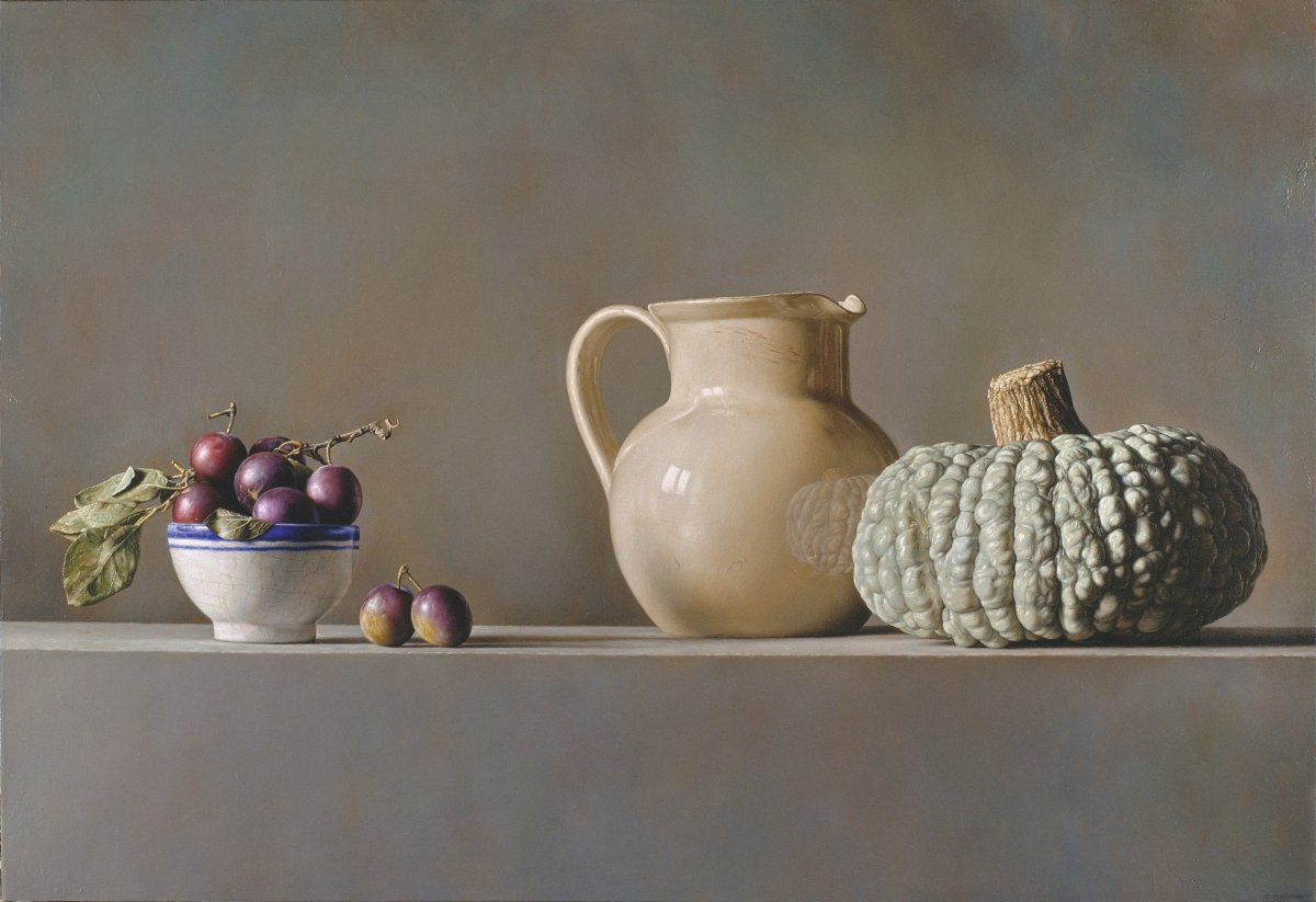 Натюрморт с фруктами в синих тонах