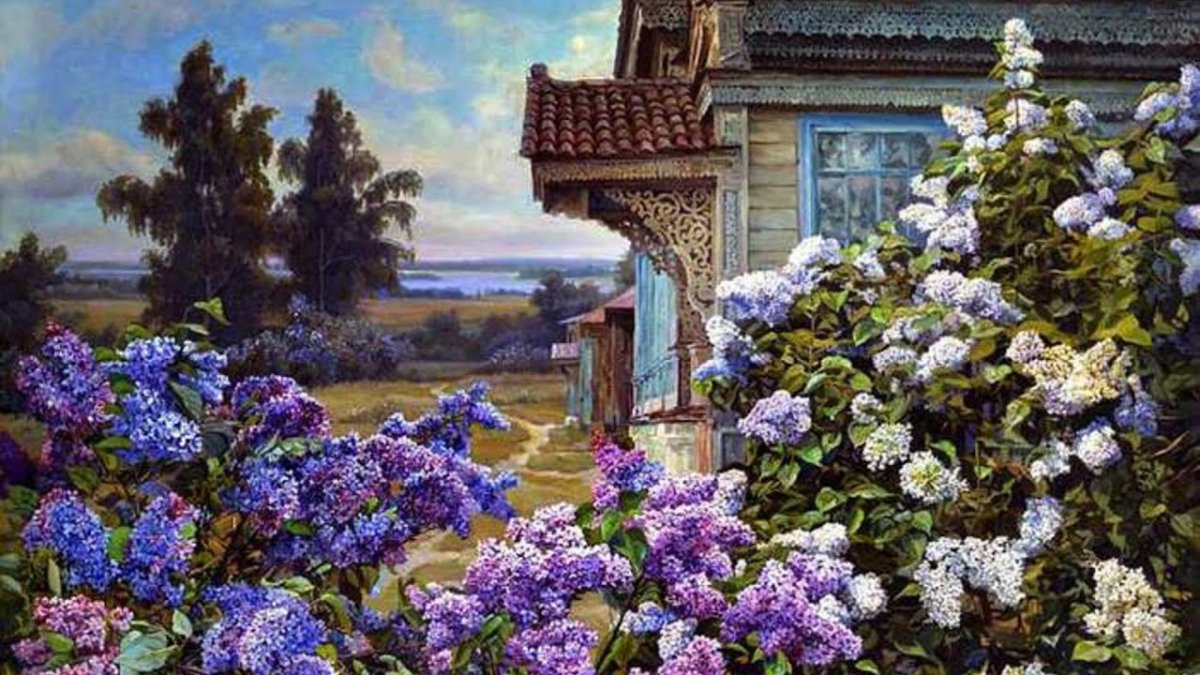 Куст сирени живопись