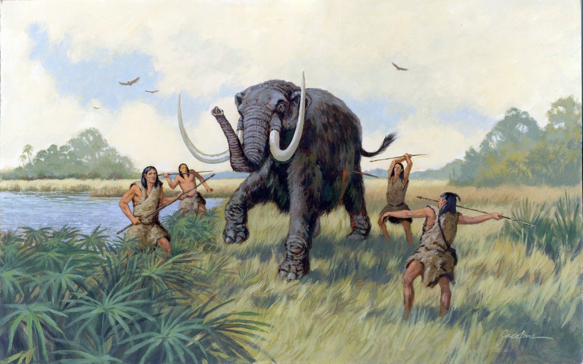 Древние люди охотились на Мамонтов