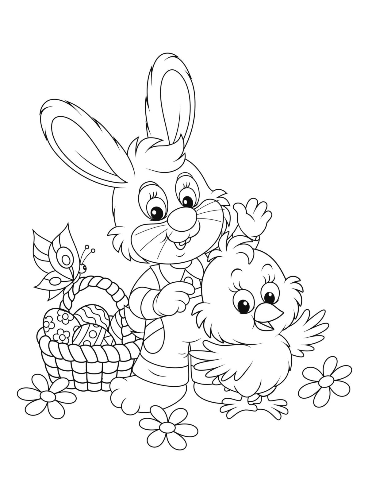 Пасхальный заяц и цыпленок раскраска