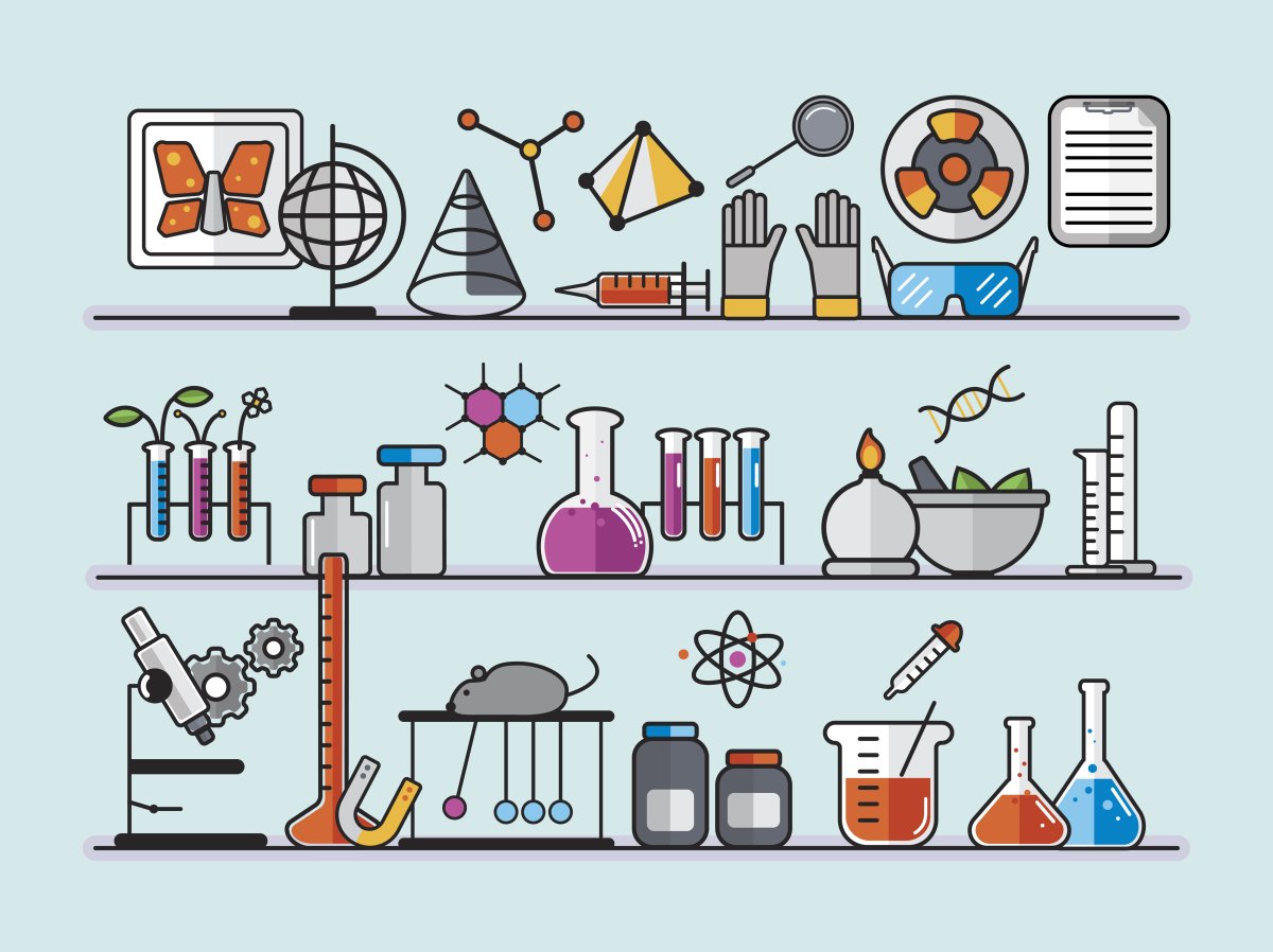 Рисунок лаборатории с колбами и пробирками