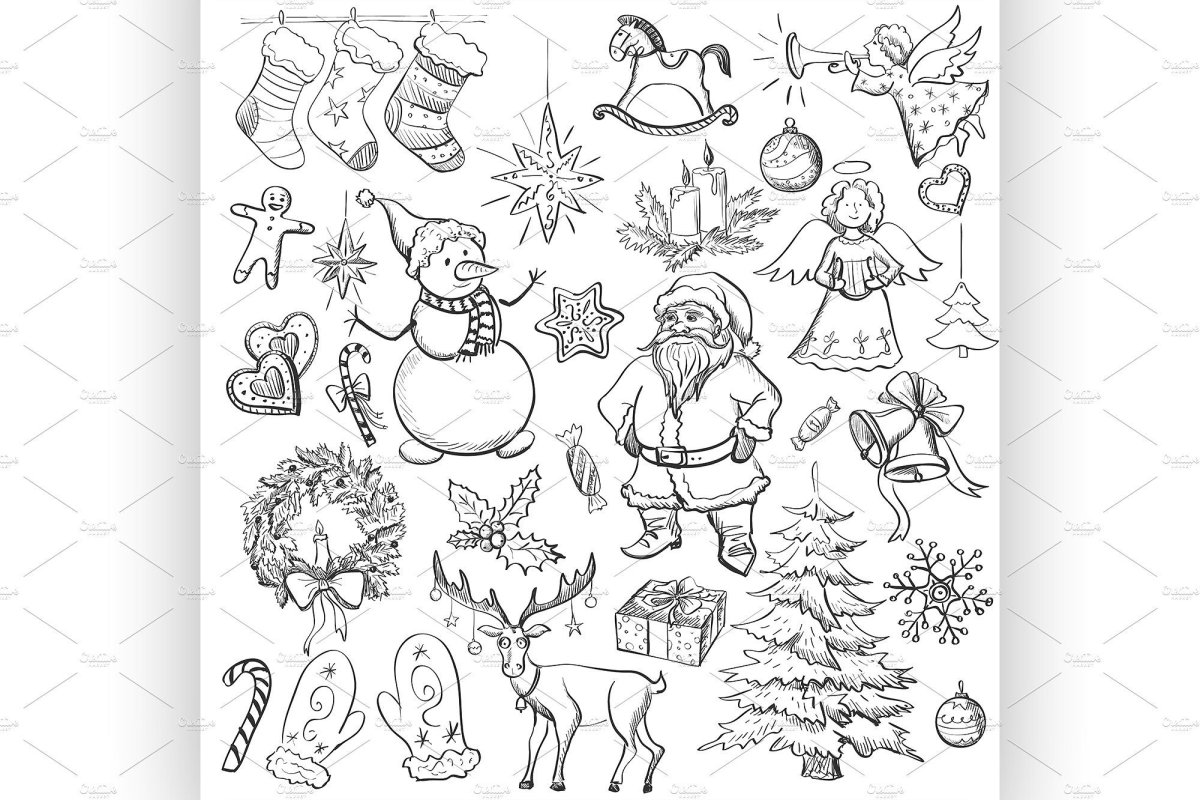 Новогодние рисунки несколько на одном листе